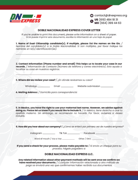 Preview of DNExpress cover letter document for client mailing